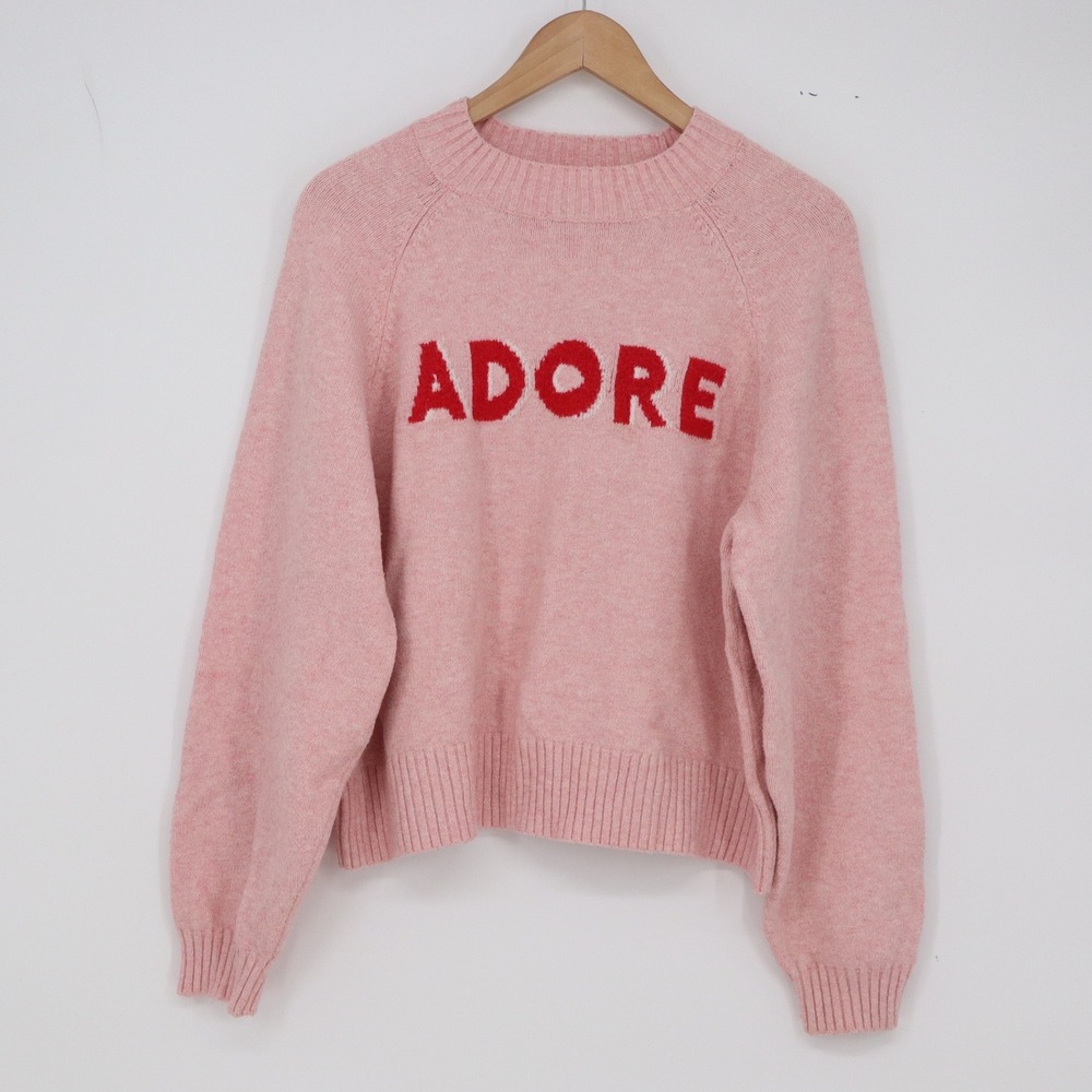 Old Navy Sweater Womens L SoSoft Pink Adore Graphic Raglan Long Sleeve Excellent